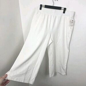 NEW Talbots White Wide Leg Comfy High Rise Pull On Capri Pants Size Large